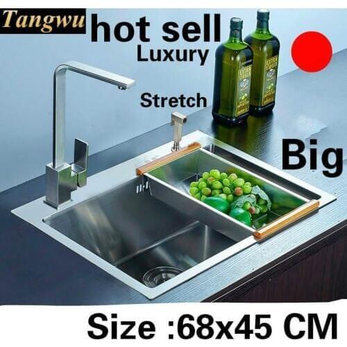 Free shipping Apartment large kitchen manual sink single trough 304 stainless steel do the dishes hot sell luxury 680x450 MM
