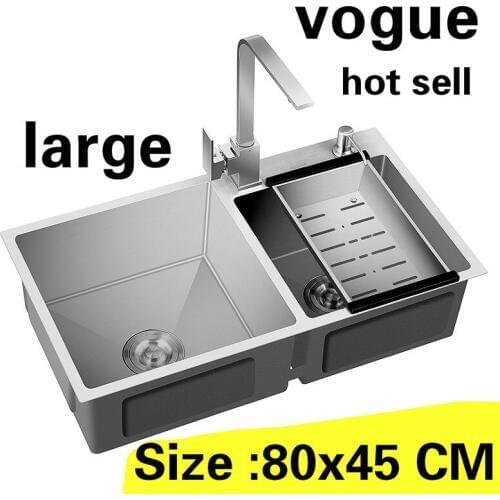 Free shipping Apartment high quality 304 stainless steel kitchen manual sink double groove do the dishes hot sell big 80x45 CM