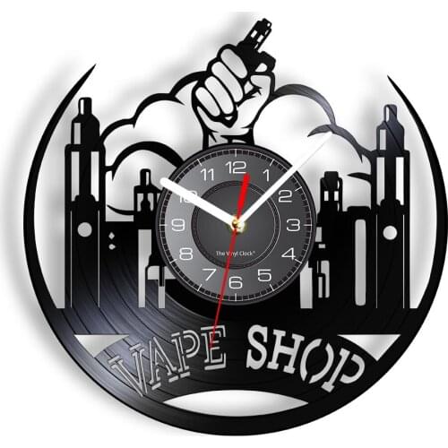 Vape Shop Smoker Vinyl Record Wall Clock For Vaping Bar Pub Vapor Smoking Vinyl Disk Crafts Clock Vintage Wall Watch Timepieces