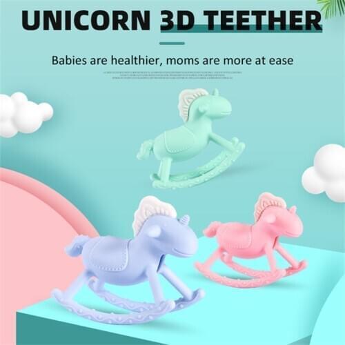 Chenkai 5PCS Silicone 3D Unicorn Teether Baby Animal Teether For DIY Baby Nursing Chewing Teether Chain Pendant Necklace Toy