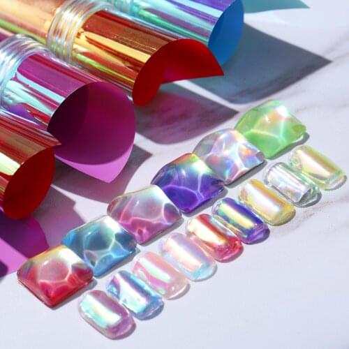 Nail Foils sparkly Sky Nail Aurora Ice Cube Cellophane Foils Sticker Colorful Glitter Transfer Laser Nail Art DIY Decoration