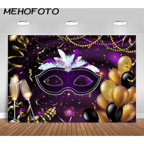 MEHOFOTO Masquerade Party Photography Backdrop Golden Balloon Glitter Mask Birthday Party Decoration Background for Photobooth