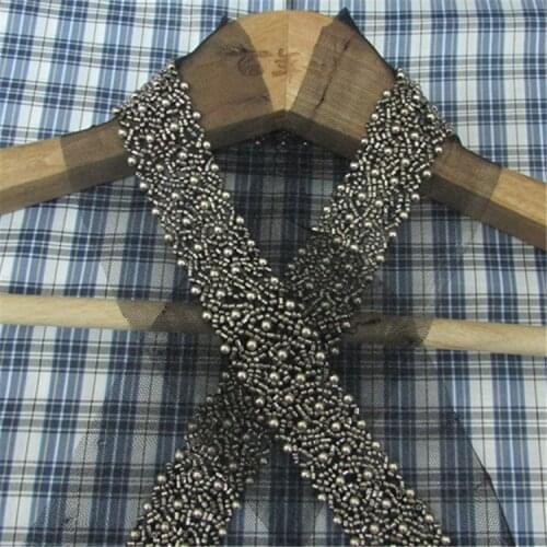 Quality 3cm Wide for Beads Parts Grey Pearl Beaded Lace Trim Mesh Banding Lace Tape Sewing Crafts 078