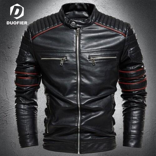 Leather Jacket Men Winter Fleece Motorcycle PU Leathter Jackets Stand Collar Casual Windbreaker Ropa De Hombre Slim Mens Coat