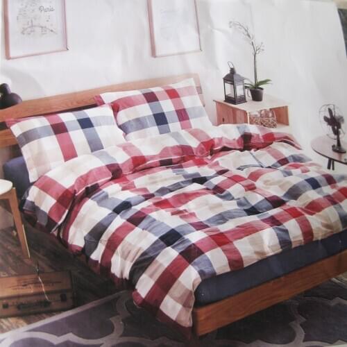 Red grid 100% cotton plaid bed set duvet cove+bed sheet+pillow case 2