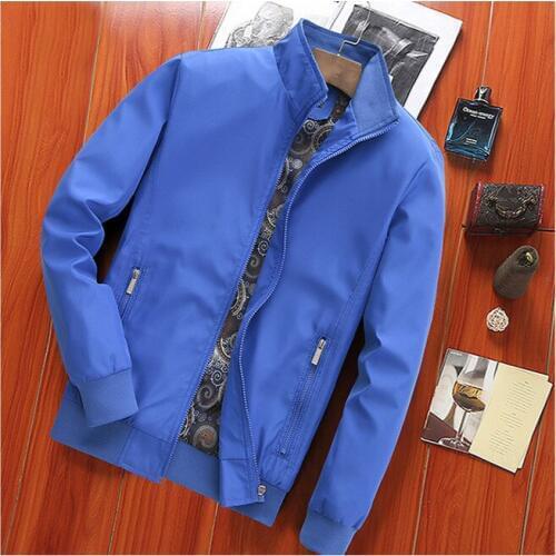 Mens Jacket Spring Autumn Mandarin Collar Solid Rib Sleeve Fashion Casual Mens Windbreaker Jackets Coats Chamarras Para Hombre