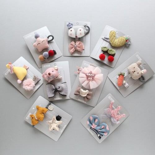 Set of 2pcs Cute Girls' Star Cherry Bow Hair Ties Set Crown Heart Hair Clips Alligator For Kids Hair Accessories HC034