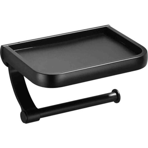 Wall Mounted Black Toilet Paper Holder Tissue Paper Holder Roll Holder with Phone Storage Shelf Bathroom Accessories