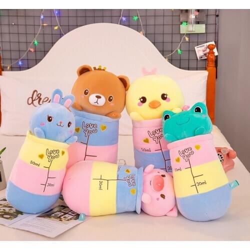 The New Animal Milk Tea Cup Skin-friendly and Comfortable Plush Toy Cartoon Cute Pet Pig Pig Doll Girl Heart Little Doll Cloth
