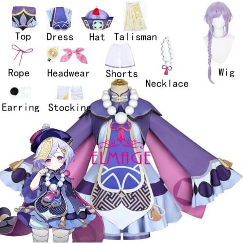 New Game Genshin Impact Qiqi Costume Cosplay Zombie Women Dress Tops Pants Anime Accessories Set Halloween Clothes Christmas