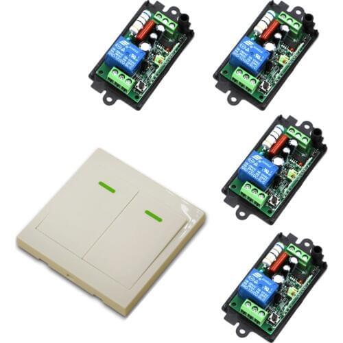New Multi-function Mode AC 110V 220V 1CH Wireless Remote Control Switch System 4*Receiver & 1* White Wall Panel Sticky Remote