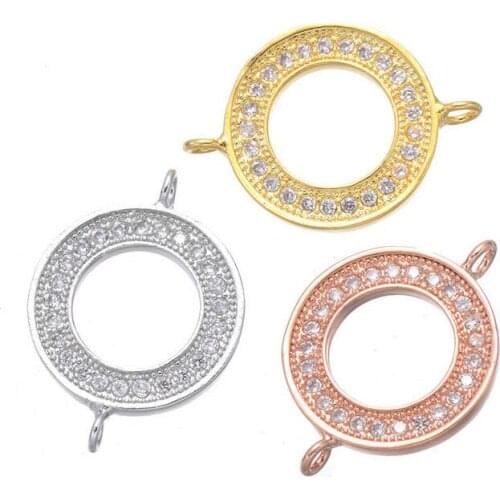 One piece rhodiuum/gold/rose gold diy copper mirco pave CZ round jewelry connectors mp042