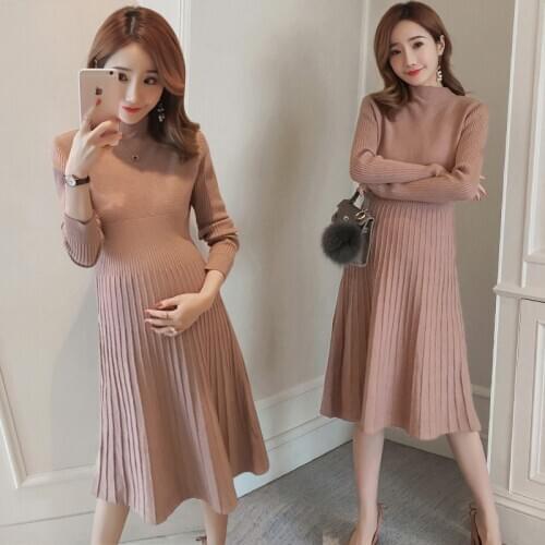 Autumn Winter Maternity Sweater Dress Elastic Slimming Knitted Pregnancy Clothes Pregnancy Dresses Warm Long Maternity Gown