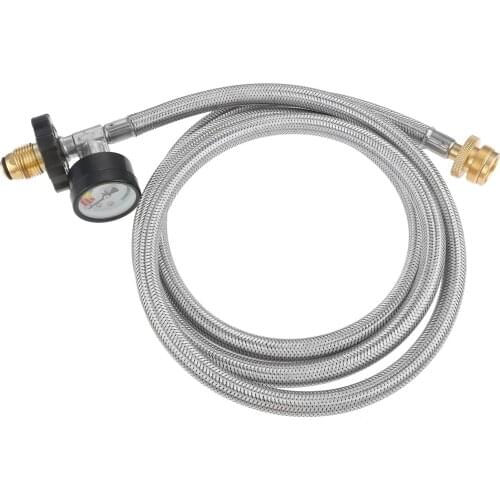 Braided Propane Hose with Temperature Pressure Gauge Convert 1lb Portable Appliances to 5-40lb Tank QCC1/Type 1 Connection