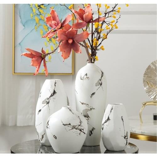 Simple White Ink Painting Ceramic Home Flower Arrangement Artificial Flower Decoration Right Green Plant