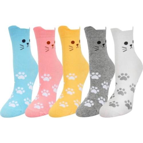 RMSWEETYIL Cute Cat Paw Socks for Women Kawaii Fun Animal Print Novelty Crazy Funny Pattern Ladies Girls Casual Cotton Crew Sock