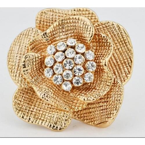Romantic Three-dimensional Big Rose with Rhinestones Flowers Adjustable Alloy Statement Ring Womens Fashion Jewelry