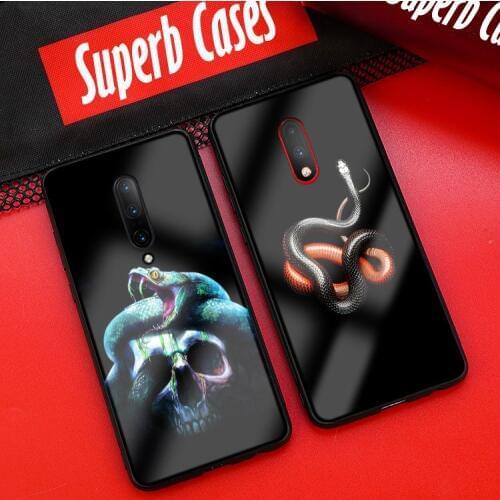 Snake skin animal luxury phone case for oneplus 6 6t 7 pro tempered glass cover TPU soft silicone smooth coque shell