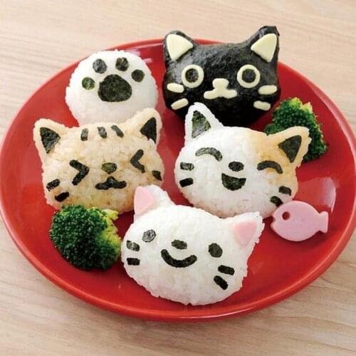 Cute Smile Cat Sushi Rice Mold Decor Cutter Sandwich Kitchen DIY Bento Press Maker Japanese Rice Ball Cooking Tools Molds 1 Set