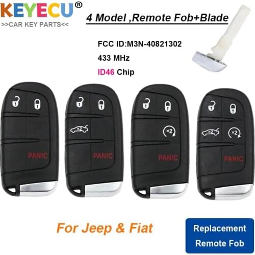 Keyecu 5pcs/lot Replacement Smart Remote Key Fob 3 4 5 Buttons for Jeep Compass Renegade, for Fiat 500 500X 500L, M3N-40821302