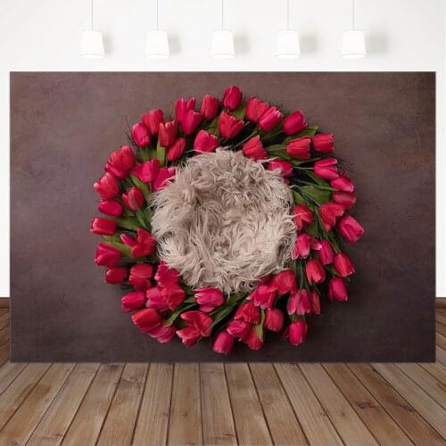 Solid Color Dream Baby Newborn Photography Background Red Wreath Flower Newborn Portrait Photography Backdrops For Photo Studio
