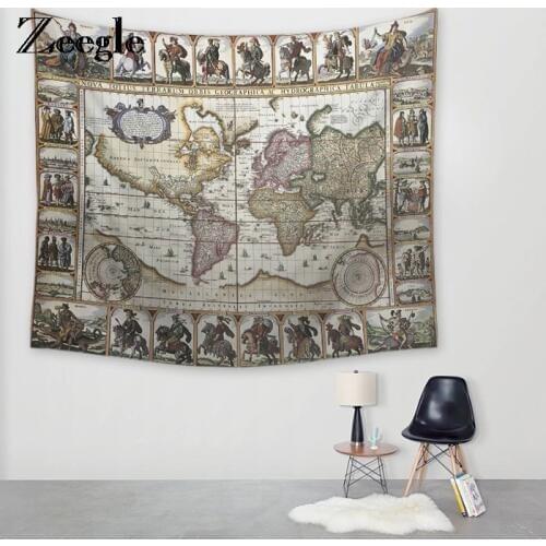 Zeegle World Map Series Tapestry Wall Decoration Curtain Cotton 150*130cm Cover Blanket Picnic Beach Mat Textiles
