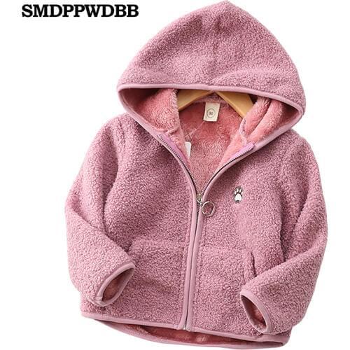 Girls Boys Winter Jacket Hooded Boys Coral Fleece Outwear Coat Thicken Kids Warm Plush Jackets for Children Tops Clothes