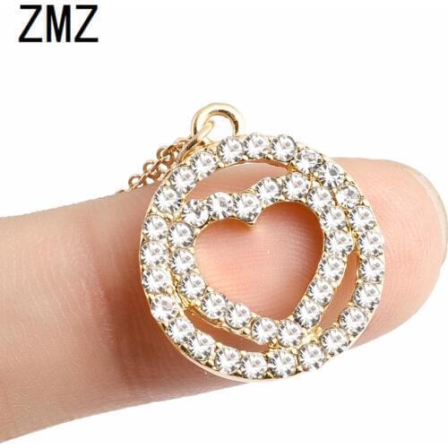 ZMZ 30pcs/lot 2018 Europe/US heart in circal pendant necklace with shinny stone bijou gift for mom/girlfriend party jewelry