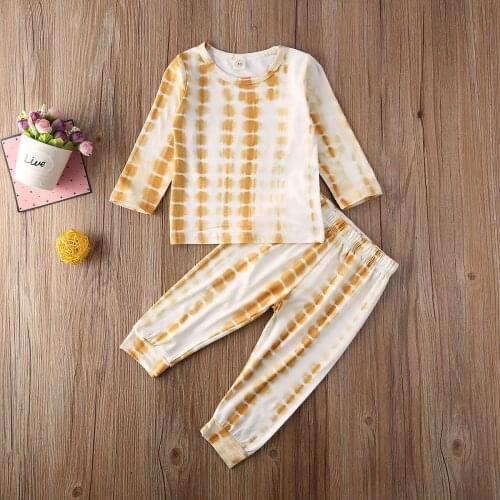 2Pcs Kid Baby Girl Boy Clothes Pajamas Tie Dye Long Sleeve Top Pullover Pants Leggings Autumn Outfit 1-5 Y