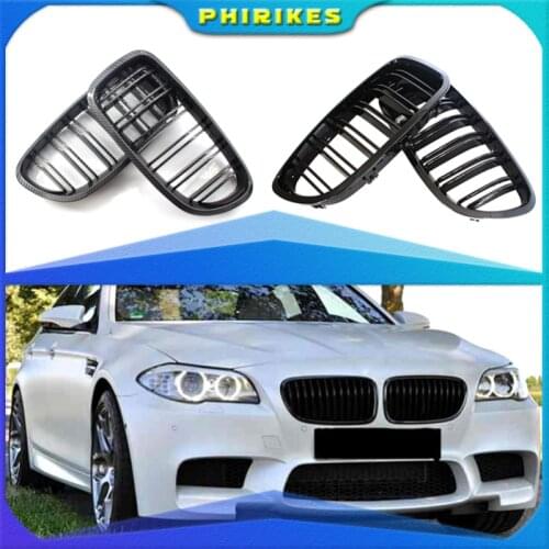 2Pcs Gloss Car Front Grille Wide Kidney Grille Grill For BMW 5 Series F10 F18 2010-2017 Front Bumper Grille