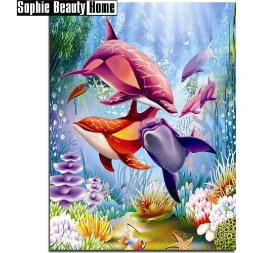 2018 Top Fashion New Arrival Paintings Resin 3d Embroidery diy Diamond Painting animal diamond Painting Dolphins diamond Animal