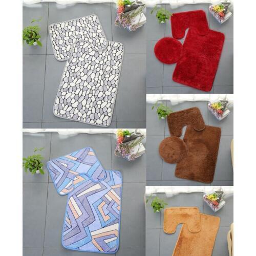 3pcs Carpet Set Bathroom Non-Slip Bath Mat Bathroom Kitchen Carpet Doormats Decor Toilet Seat Tank Cover Rug
