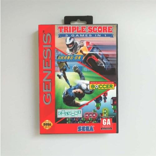 Triple Score 3 in 1 - USA Cover With Retail Box 16 Bit MD Game Card for Sega Megadrive Genesis Video Game Console