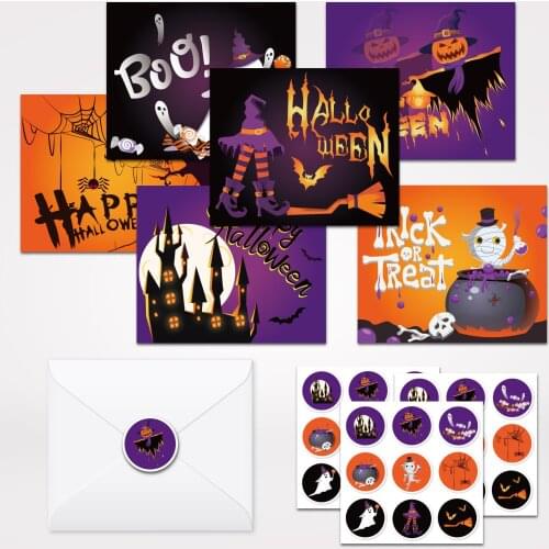52pcs Funny Happy Halloween Party Pumpkins Witch Ghose Hallooween Boo Theme Kraft Gift Cards Greeting Cards Envelopes Stickers
