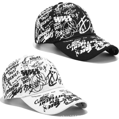 Korean version of the graffiti personality baseball hat tide men and women casual wild black shade curved eaves cap sun hat