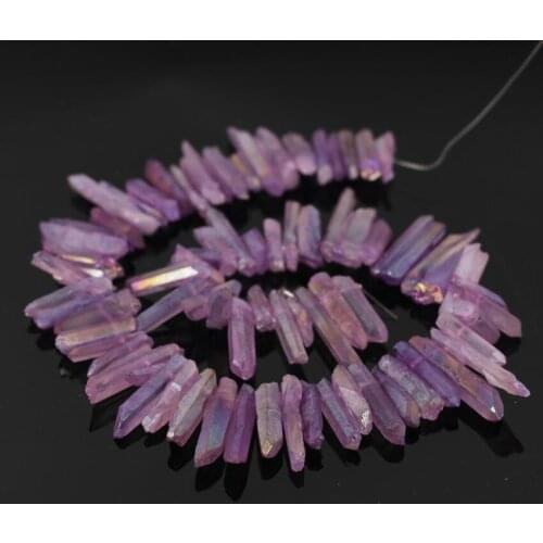 15.5"Strand Mystic Titanium Purple AB Quartz Crystal Top Drilled Point Beads,Rock Raw Crystal Pillar Tusk Pendant Nacklace Beads