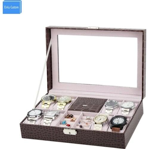 Watches Jewelry Protect 8+2+1 Grids Leather Crocodile Velvet Wristwatch Box Case Display Storage Bag Box Alibaba Wholesale Sell