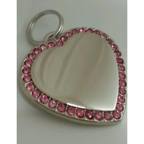Cheap custom Bling Pink Heart Pet Dog Tag Charm! FREE ENGRAVING host sales steel heart dog tags FH890134