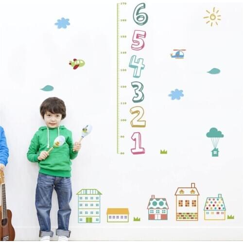 Kid Height Ruler Cartoon Arabic Numerals Little House Height Measure Wall Sticker For Kids Rooms Growth Chart Nursery Room Decor