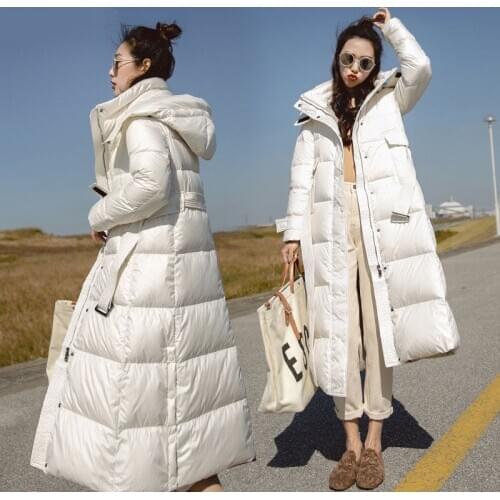 Long Slim Down Coats For Women 2021 Fashion Winter Jackets Female 90% White Duck Down Coat Parka Woman Black/White Down Overcoat
