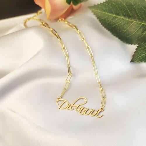 DODOAI Custom Necklaces Personalized Name Necklaces Jewelry Personality Letter Necklaces with Rectangular Stainless Steel Chain