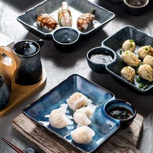 FANCITY Dumpling plate home 2021 new ceramic tableware with vinegar dish creative home split sushi shrimp square plate