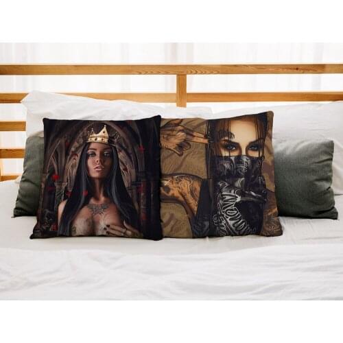 INS Sexy Beautiful Tattoo Girl Pillow Case Dark Goth Cushion Cover for Sofa Car Cartoon Sexy Lady Nude Pillowcase 45x45cm