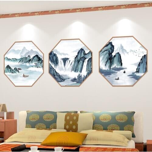 Chinese Landscape Wall Stickers Living Room Sofa Backdrop Wall Furniture Decals Self Adhesive Bedroom Decor 3D Creative Mural