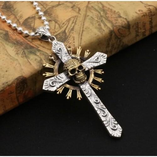 Cool fashion Punk Gothic Skull Cross Pendant Necklace mens jewelry mens Pendant