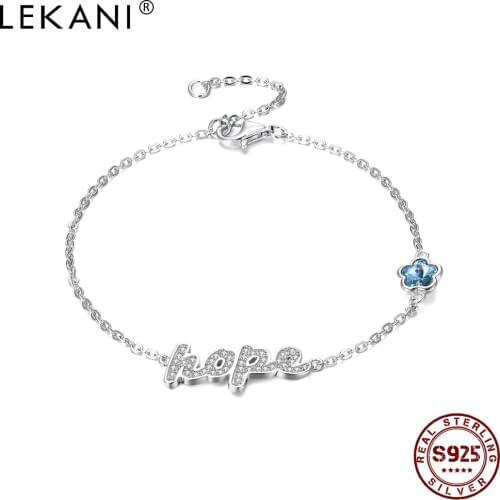 LEKANI 925 Sterling Silver Womens Bracelet Letter HOPE Blue Austria Crystal Shining Star Charm Bracelets Fine Jewelry Hot Sale
