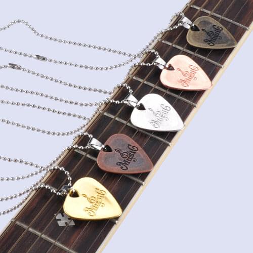 1PC 4Colors Metal Acoustic Electric Guitar Pick Bass Necklace Durable Stainless Steel Thin Mediator Pick With Chain For Guitarra