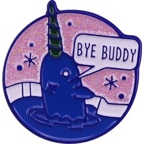 Mr. Narwhal Enamel Pin Cute Elf Classic Christmas Movie Badge Bye Buddy - Hope you find your dad