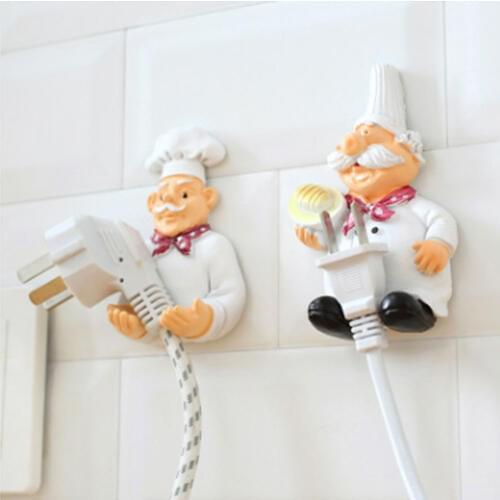 Cartoon power cord storage rack chef plug hook strong adhesive hook creative plug finishing bracket Shelf Holder Wall Mounted