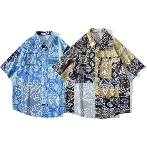 Paisley Pattern 2021 Men Short Sleeve Summer Printed Casual Floral Hawaiian Vintage Turn Down Collar Beach Paisley Flower Tops